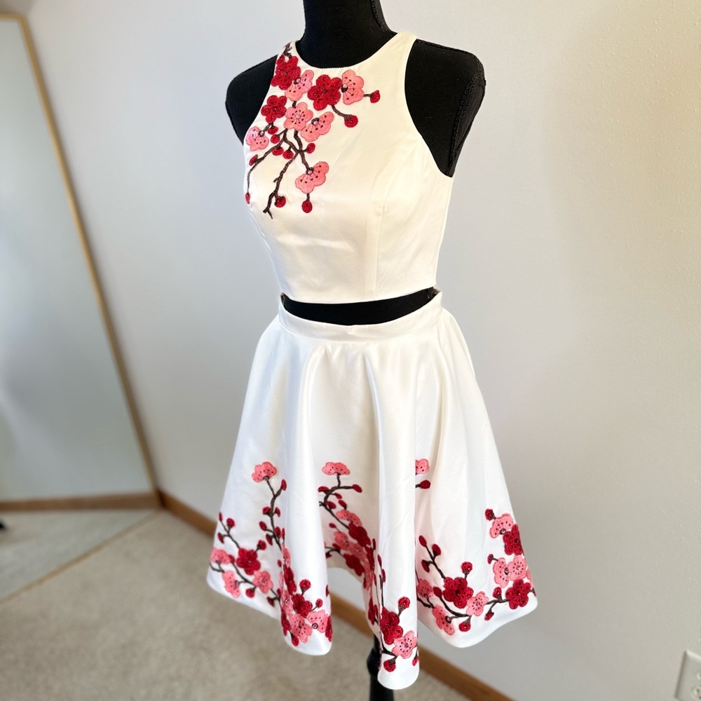 Blush Prom Dress Size 4 Ivory Floral Embroidered Two Piece Homecoming Dress